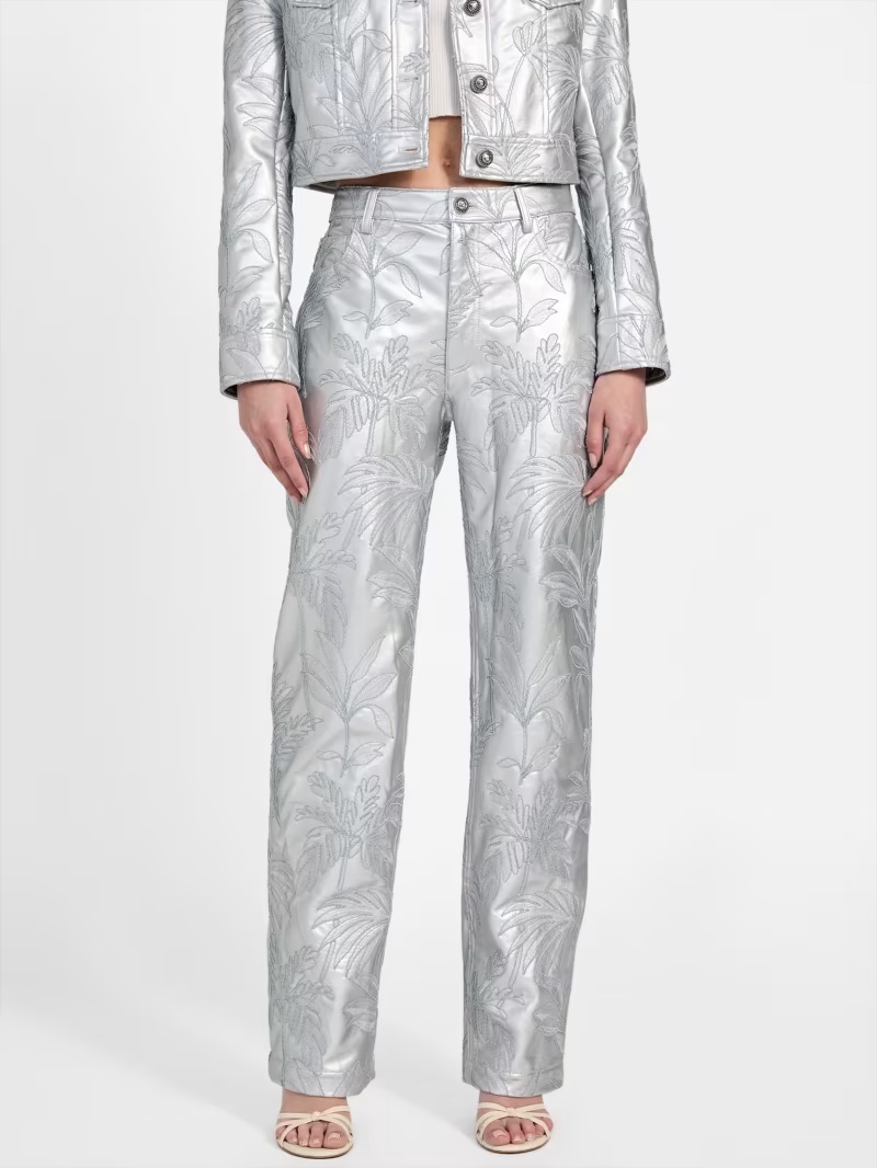 Clelia Faux-Leather Embroidered Pants