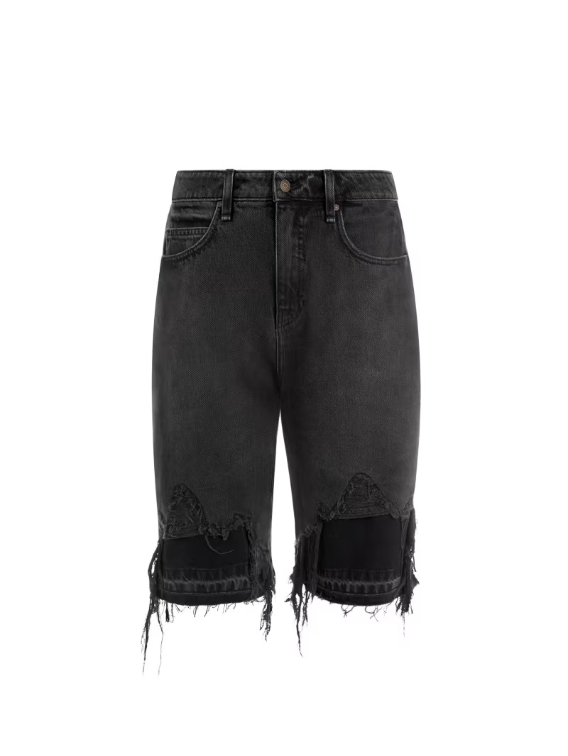 black distressed denim short