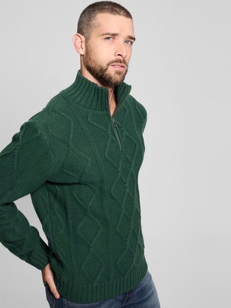 Diamond Cable-Knit Half-Zip Sweater