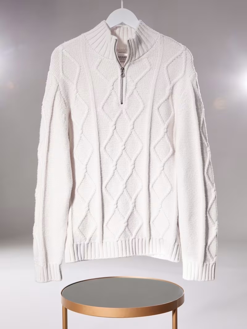 Diamond Cable-Knit Half-Zip Sweater