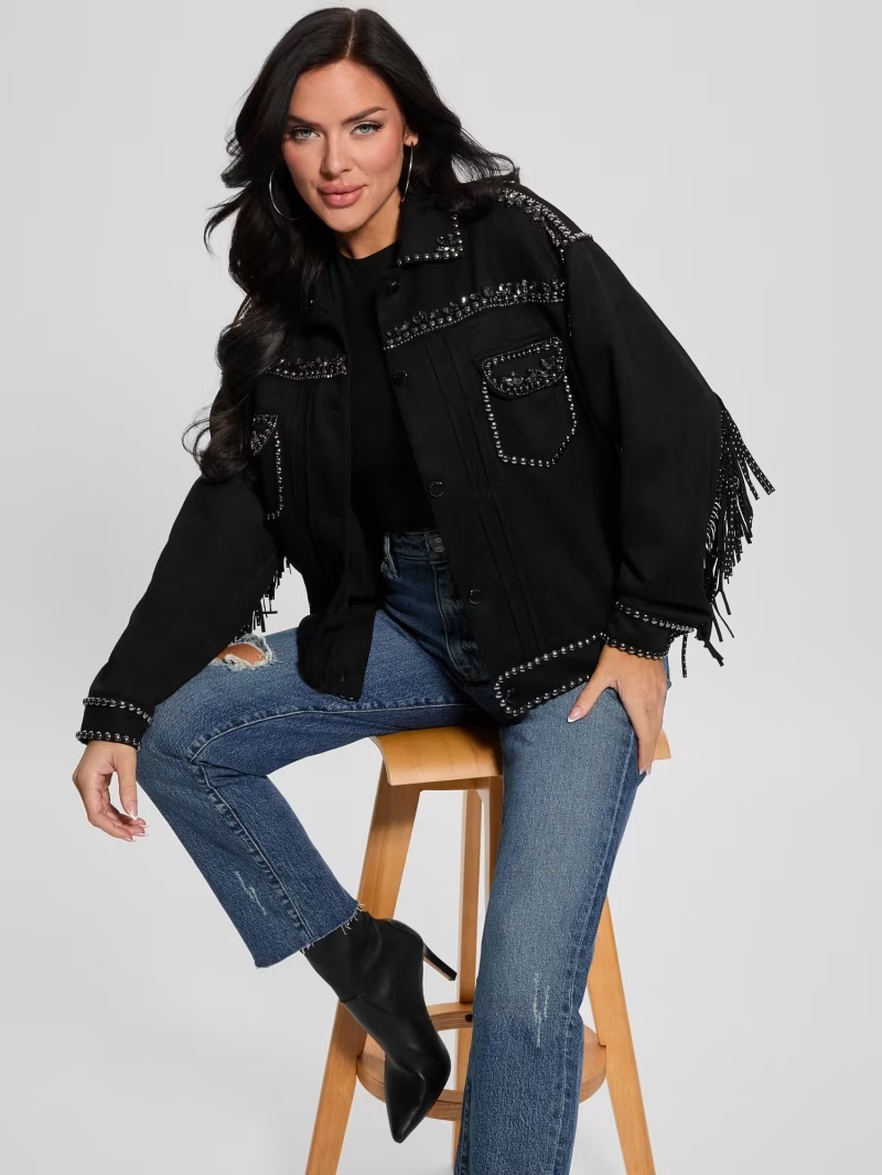 Angelica Faux-Suede Studded Fringe Jacket