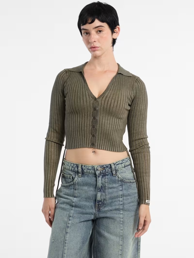 Eco GUESS Originals Shirred Tie Cardigan